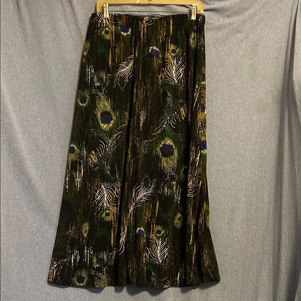 Women's Peacock Feather Maxi Skirt - Black Green size large